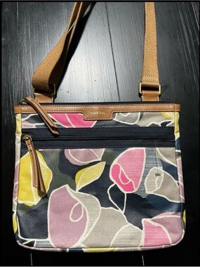 Fossil Coated Canvas Floral Print Crossbody Handbag Adjustable Shoulder Strap